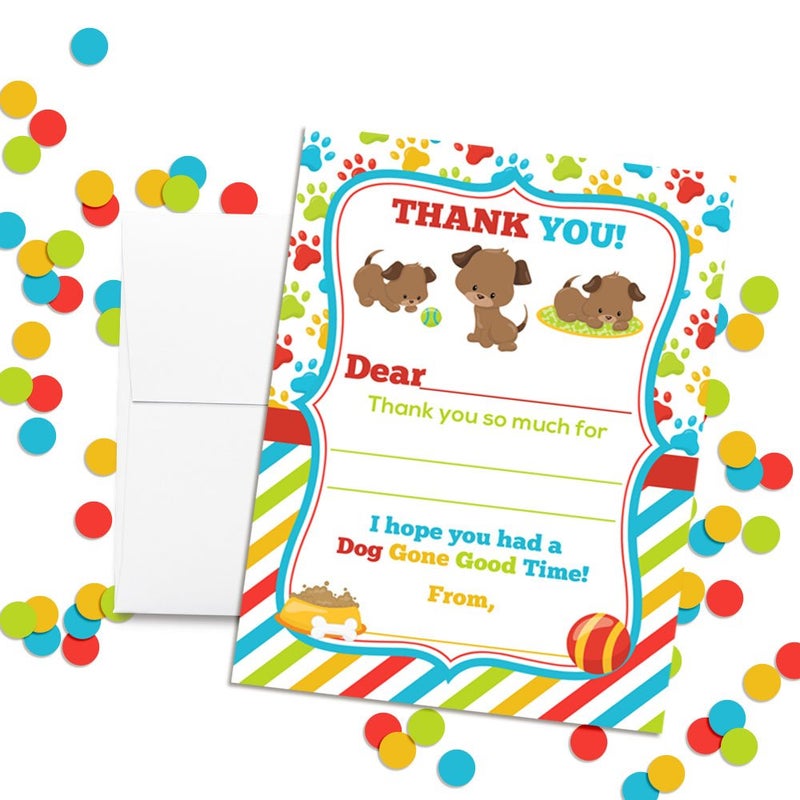 Amanda Creation Puppy Dog Paw Print Themed Thank You Notes for Kids, Ten 4" x 5.5" Fill In the Blank Cards with 10 White Envelopes by AmandaCreation - Image 2